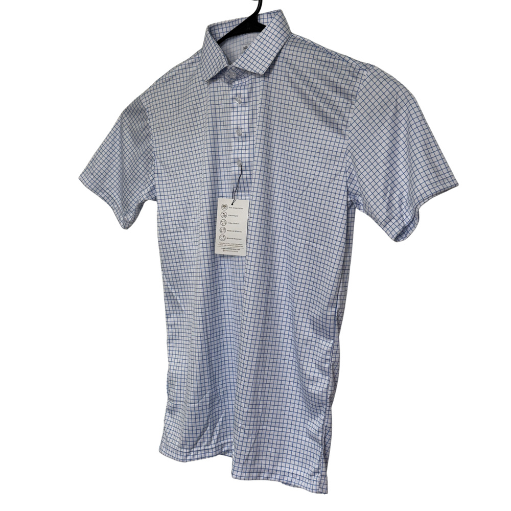 COLLARS & CO Polo Shirt 2XL RELAXED Blue Check Performance Semi Spread NWT - Picture 3 of 7